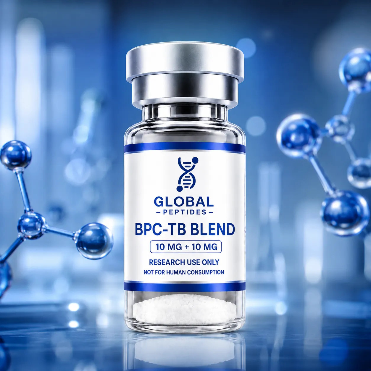 Global Peptide Sciences BPC-TB Blend research vial in a laboratory setting